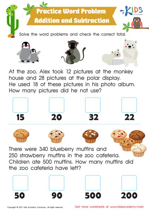 addition subtraction word problems worksheets